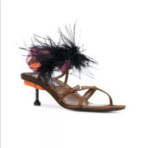 PRADA Ostrich Feather Heels Sandals Slides